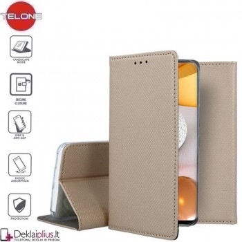 Telone smart magnet atverčiamas dėklas - auksinės spalvos (Samsung A42)